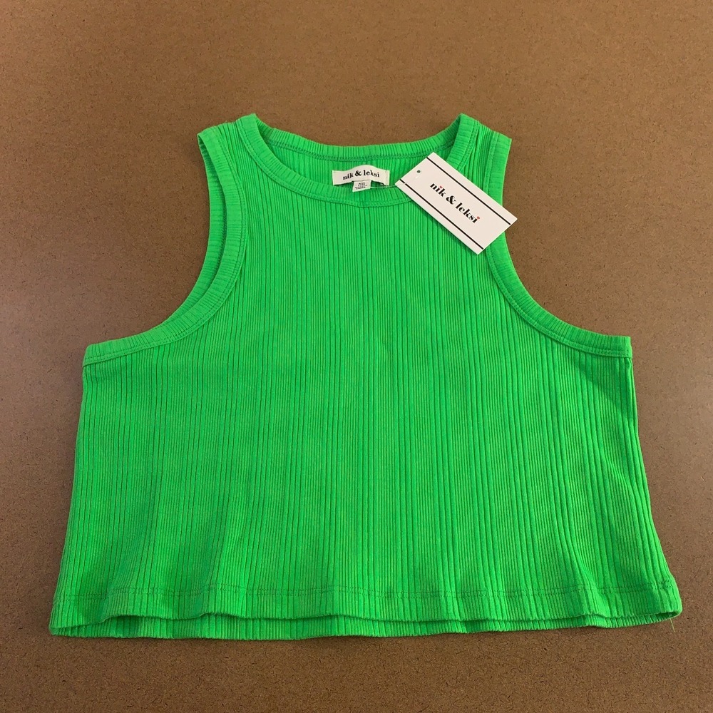Nik & Leksi Girls Size XXL (18) Green Rib Knit Pullover Cropped Tank Top NWT